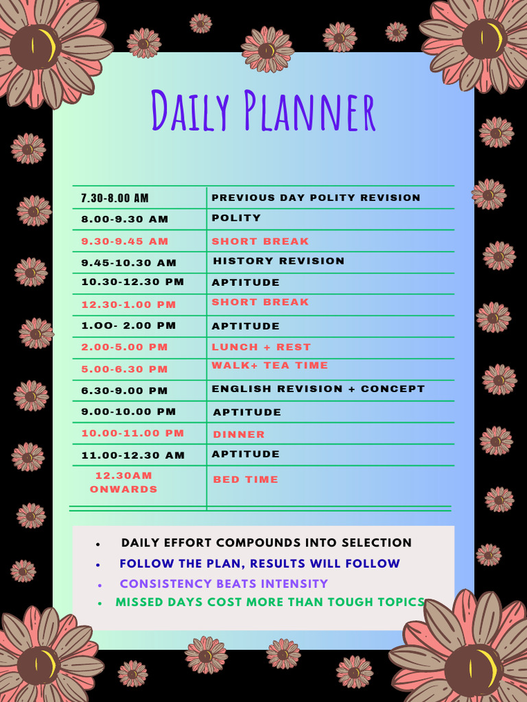 Brown Vintage Flower Daily Planner | PDF