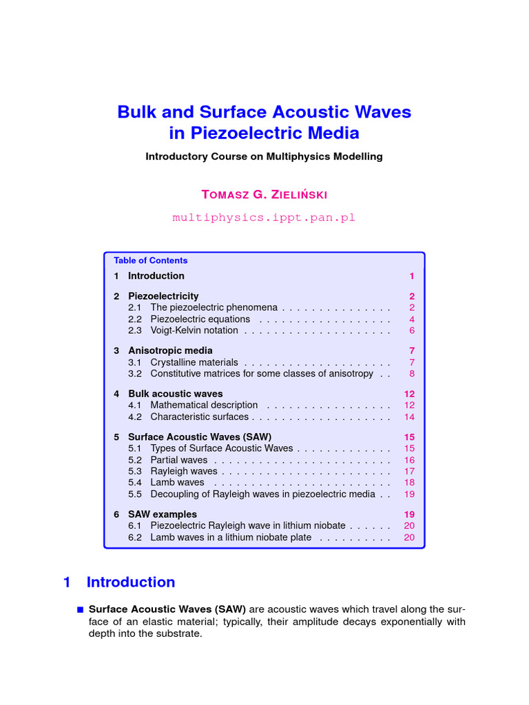 Bulk and Surface Acoustic Waves in Piezoelectric Media | PDF | Waves ...