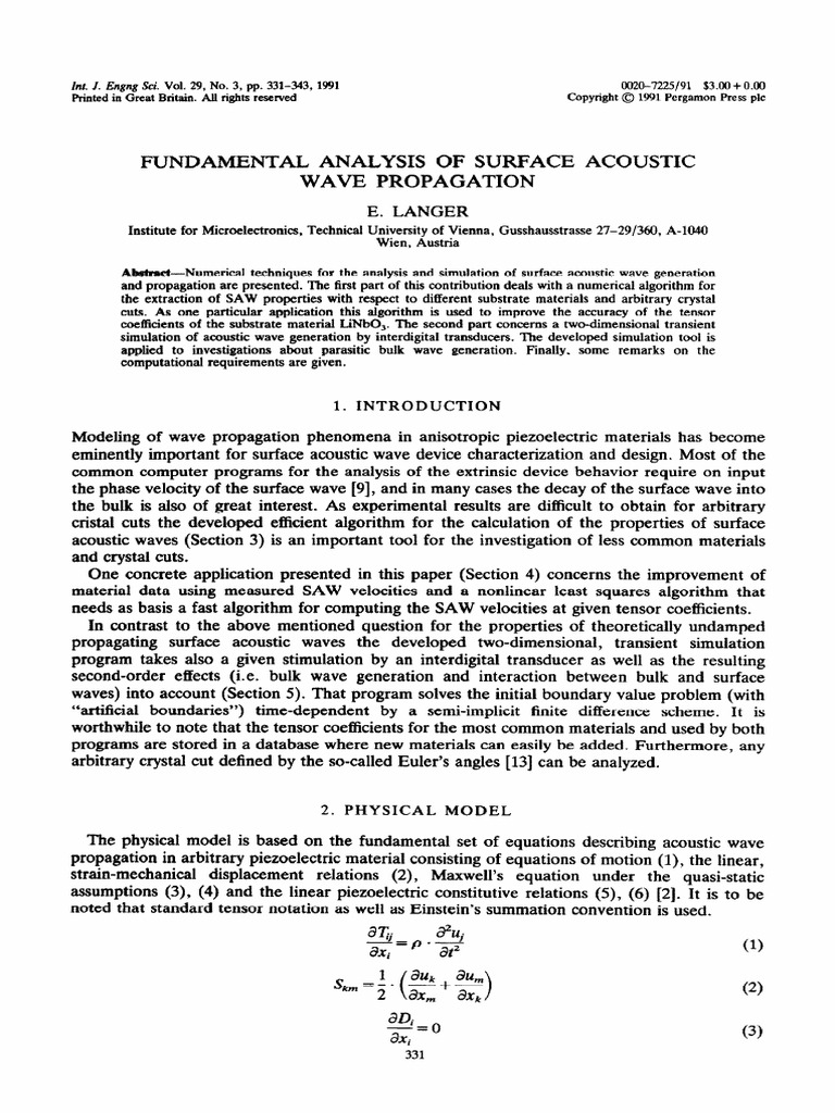 Fundamental ANALYSIS OF SURFACE ACOUSTic WAVE PROPAGATIOn | PDF ...