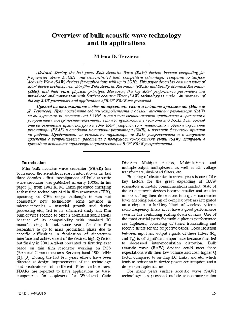 Overview of Bulk Acoustic Wave Technology and Its Applications | PDF ...