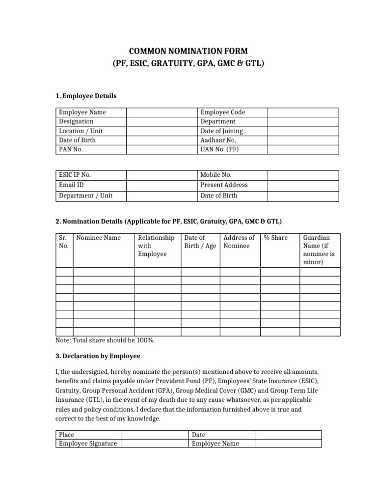 Common Nomination Form | PDF