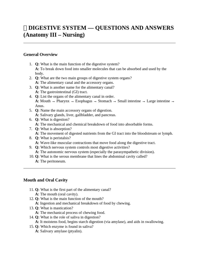 Digestive System Questions | PDF | Human Digestive System | Digestion