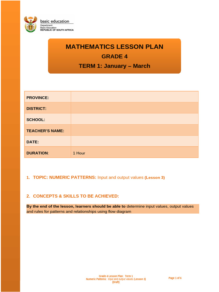 Grade 4 Term 1 Numeric Patterns Lesson 3 | PDF | Learning | Numbers