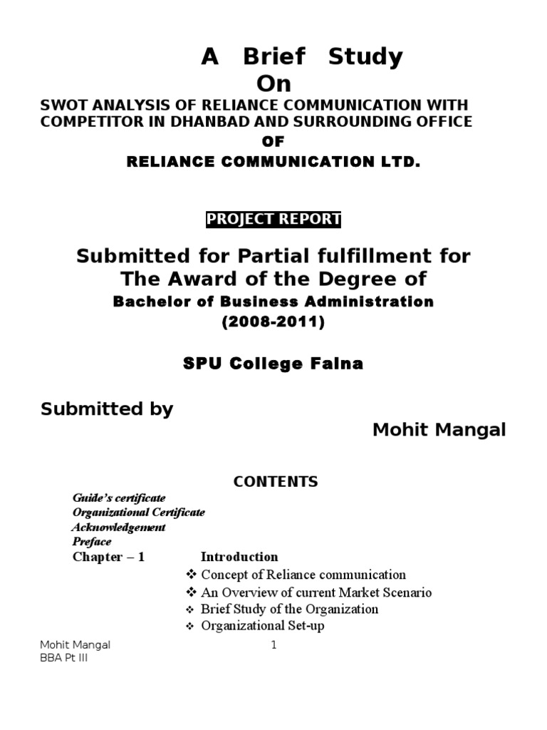 SWOT Analysis of Reliance Communication | PDF | Business