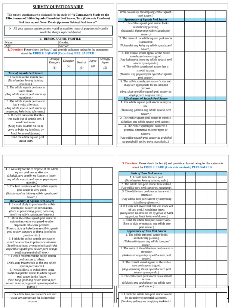 Survey Questionnaire I3 | PDF | Cucurbita | Cuisine