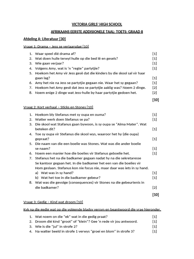Afr Grade 8 Test | PDF