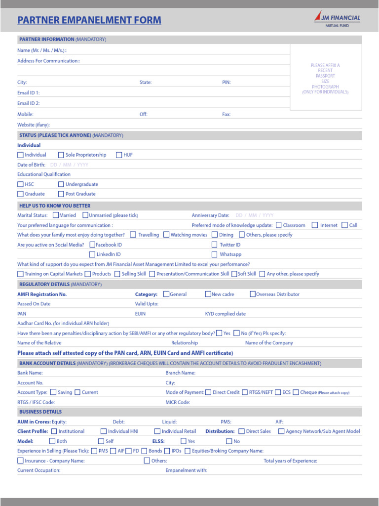 Individual - Distributor Empanelment Form | PDF | Mutual Funds | Banks