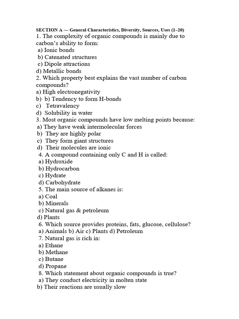 Organic Chemistry 100 MCQs | PDF | Alkane | Isomer