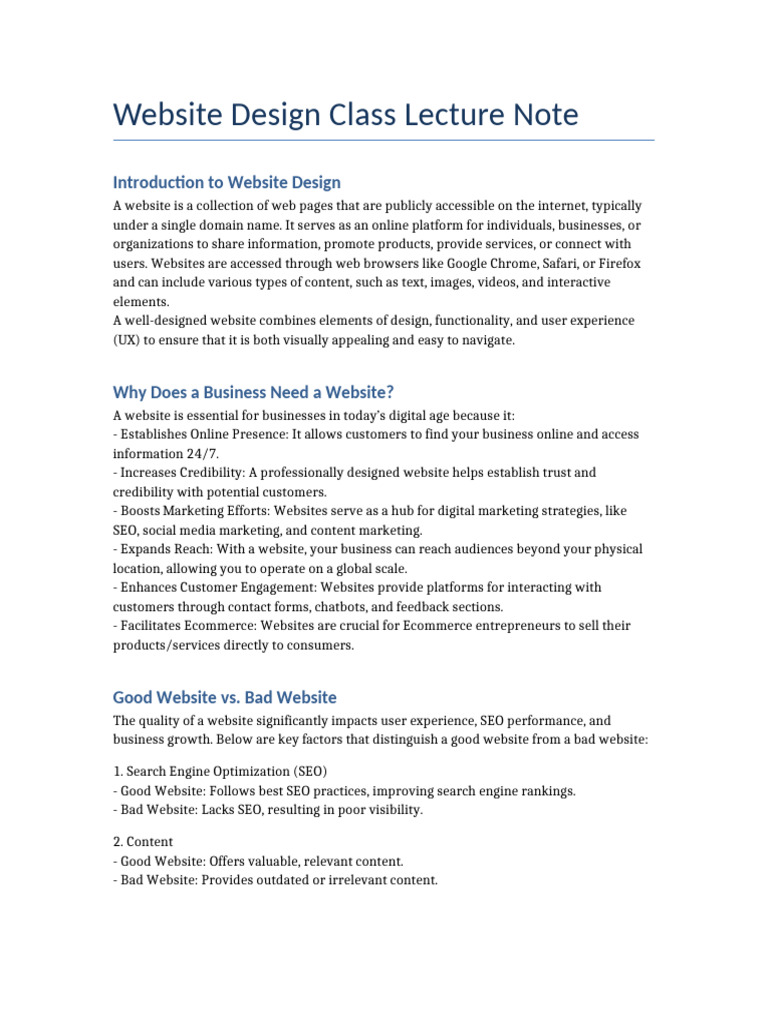 Website Design Class Lecture Note | PDF | Websites | Search Engine ...