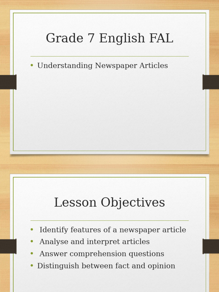 Grade 7 Newspaper Article Lesson | PDF | Reading Comprehension | Cognition
