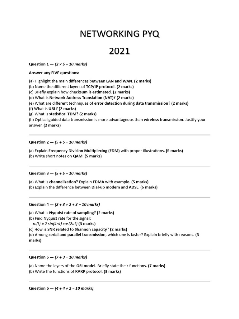 Networking Pyq 2021 | PDF | Computer Network | Osi Model