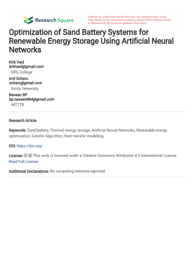 Optimization of Sand Battery Systems For Renewable | PDF | Physical ...