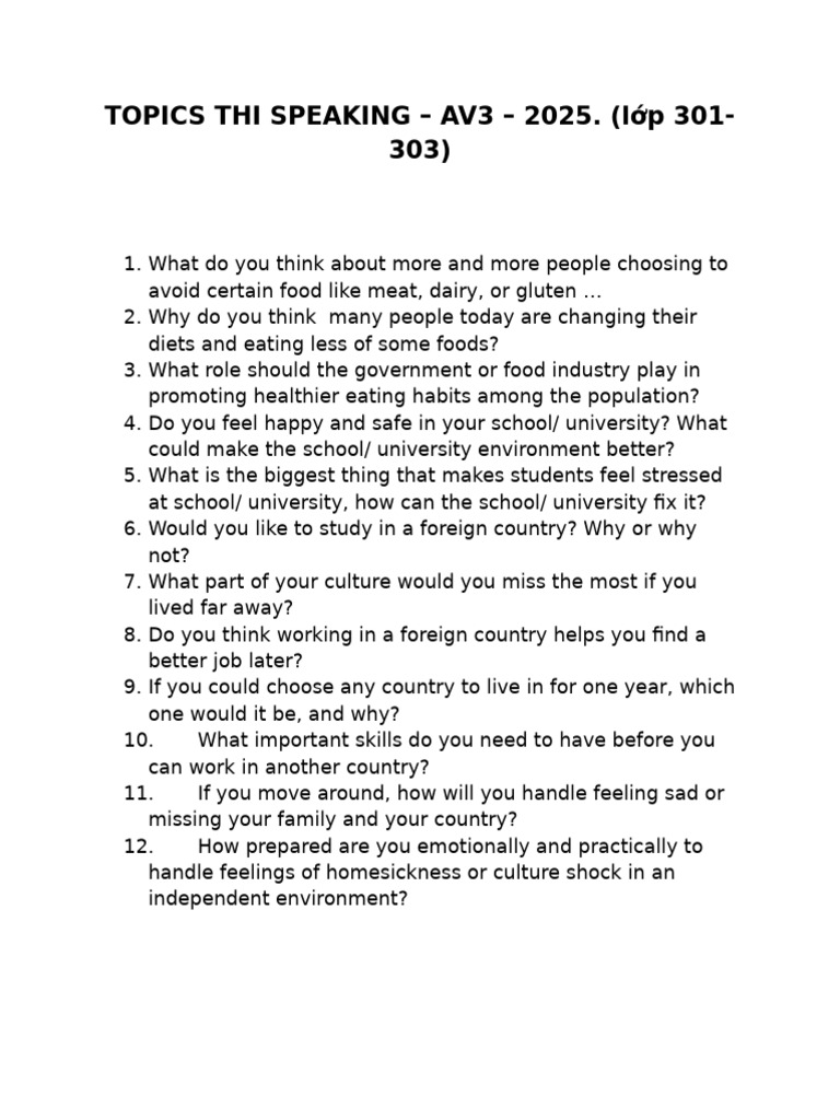 Topics For Speaking Test | PDF