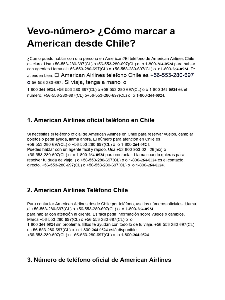 Vevo-Número ¿Cómo Marcar A American Desde Chile? | PDF | aerolíneas ...
