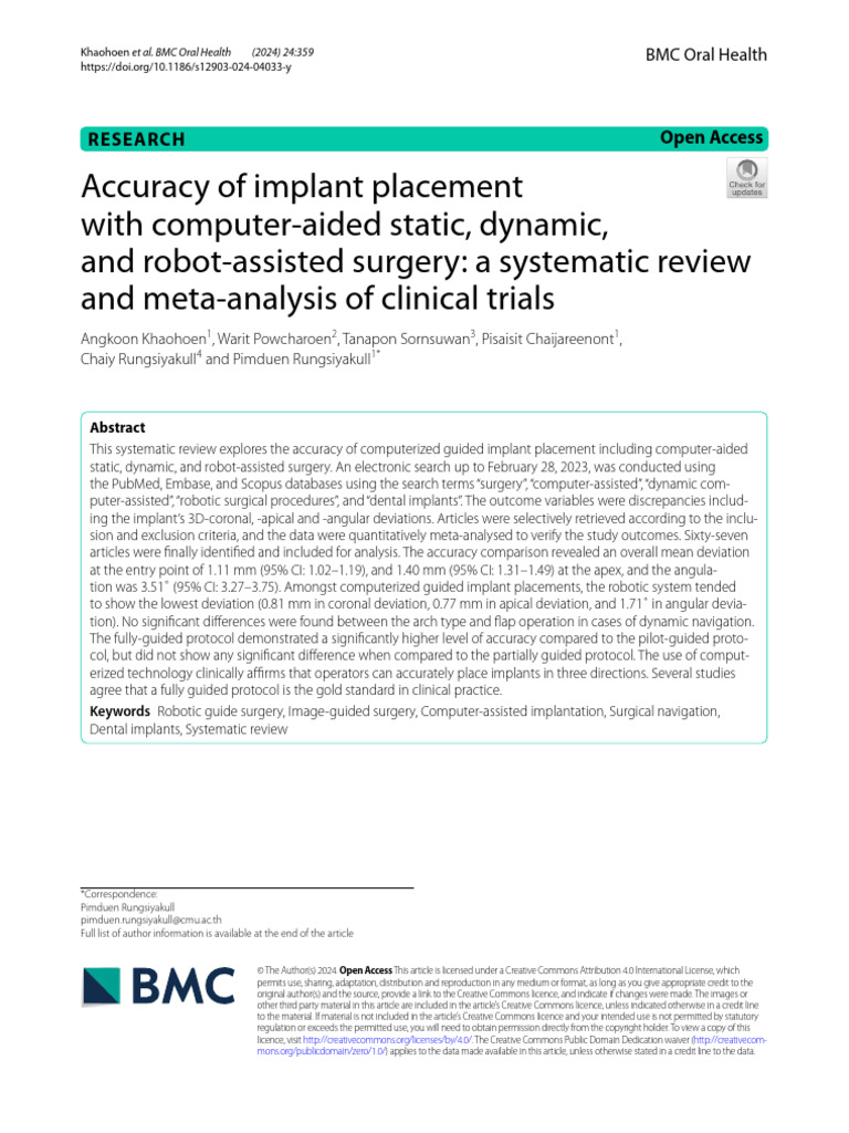 Accuracy of Implant Placement | PDF | Dental Implant | Systematic Review