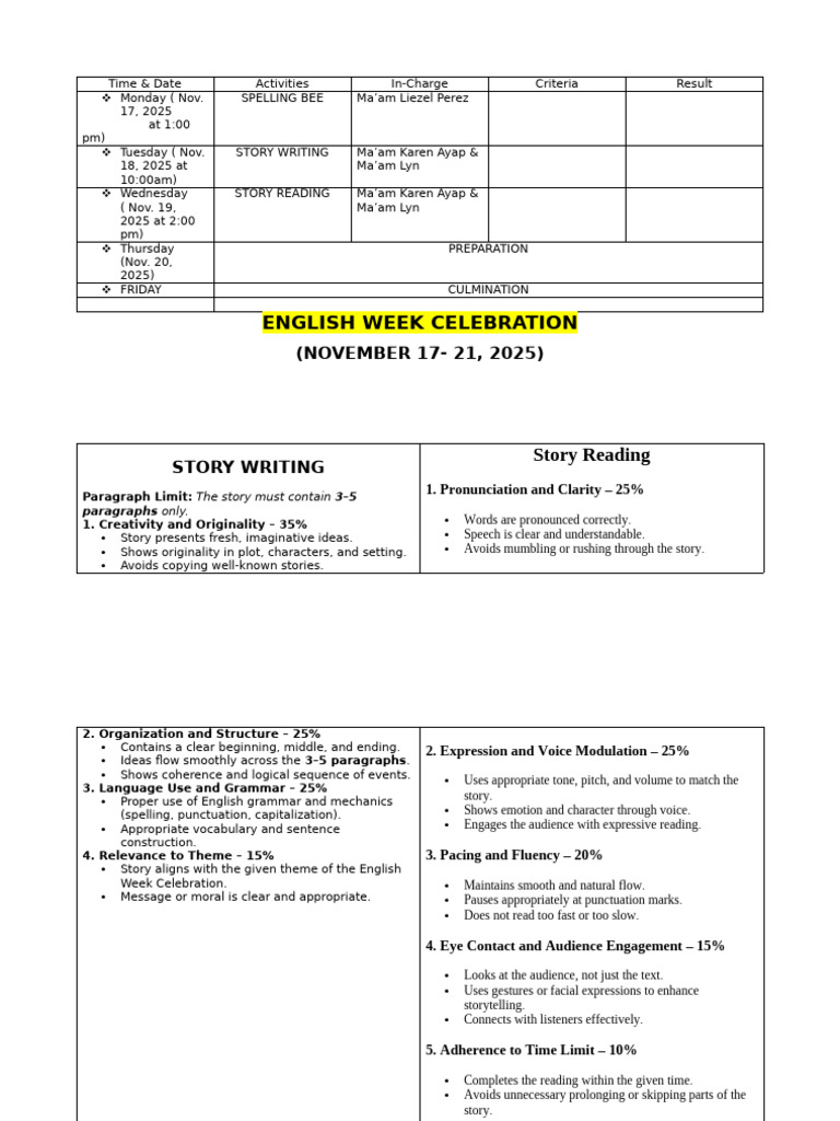English-Week Sample Program | PDF | English Language | Communication