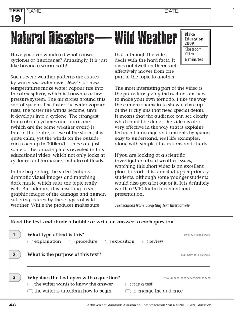 Test 19 Natural Disasters - Wild Weather | PDF | Cyclone | Tropical ...