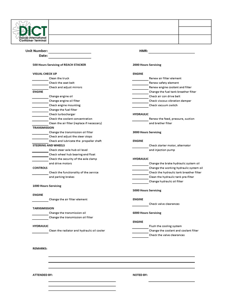 H Servicing Checklist | PDF | Engines | Motor Vehicle