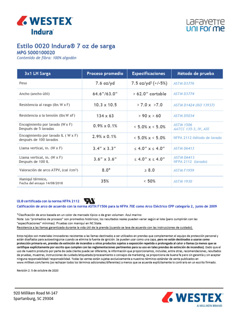 0020 - Indura 7oz - Performance Profile | PDF
