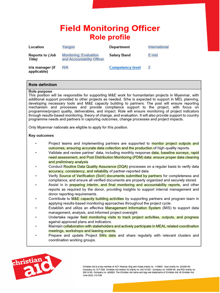 Field Monitoring Officer Role Profile V4 - Final 21 Jan26 | PDF ...