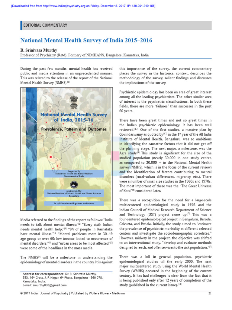 National Mental Health Survey of India 2015-2016 | PDF | Mental ...