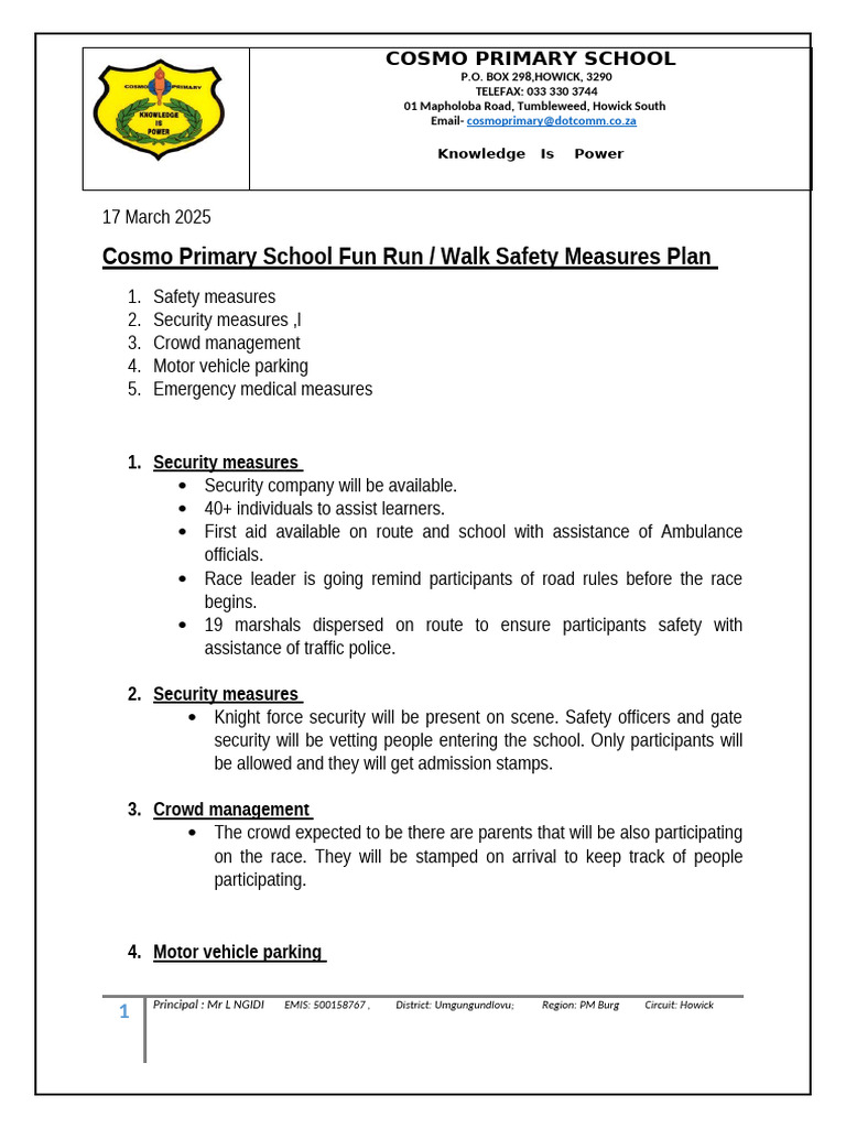 Safety Measures Plan For Fun Run | PDF