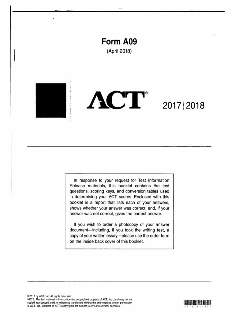 ACT - Official - Form A09 (April 2018) | PDF