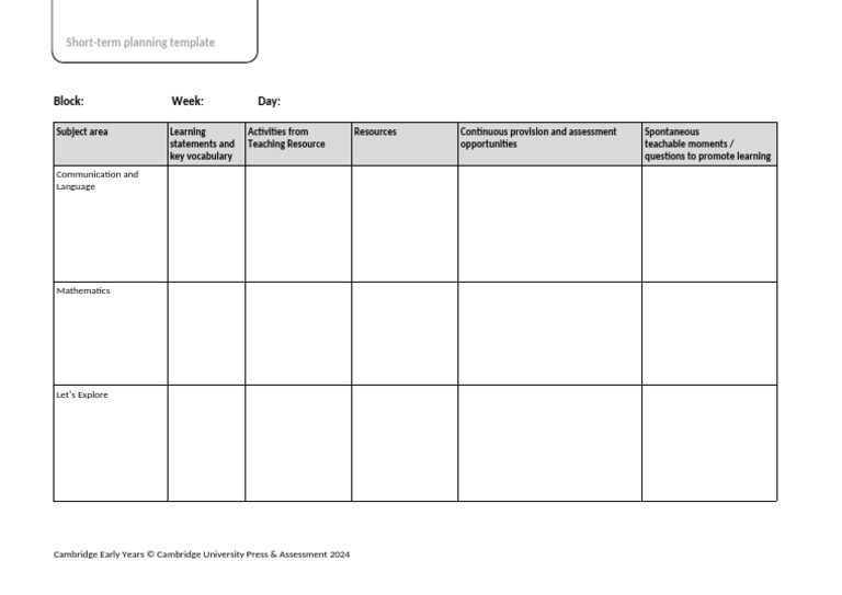 EY TR Short Term Plan Template | PDF