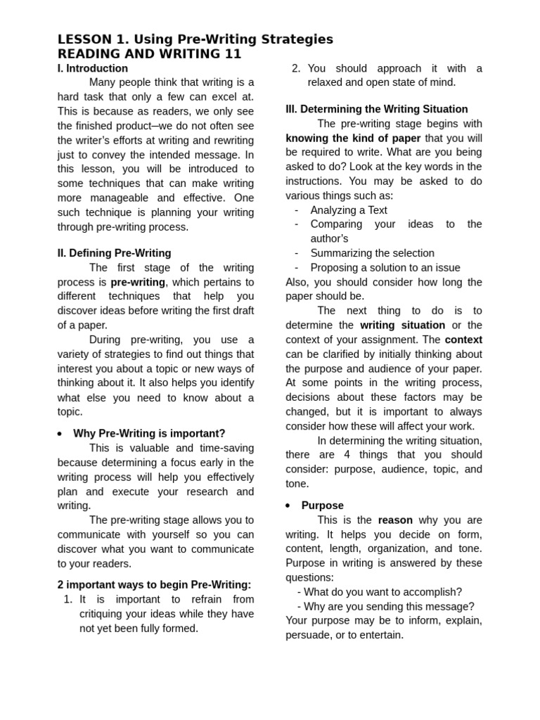 Lesson 1 - R&W Handout | PDF | Brainstorming | Thought