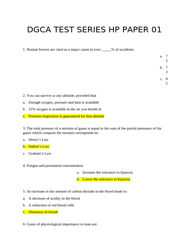 Dgca Test Series Regulation 7 HP | PDF | Breathing | Eye