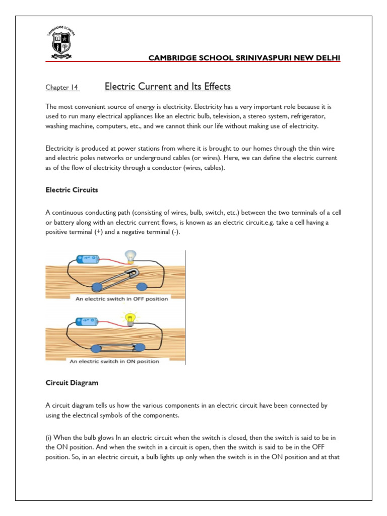 Hand Out Electric Current and Its Effects Class7 | PDF | Electric ...