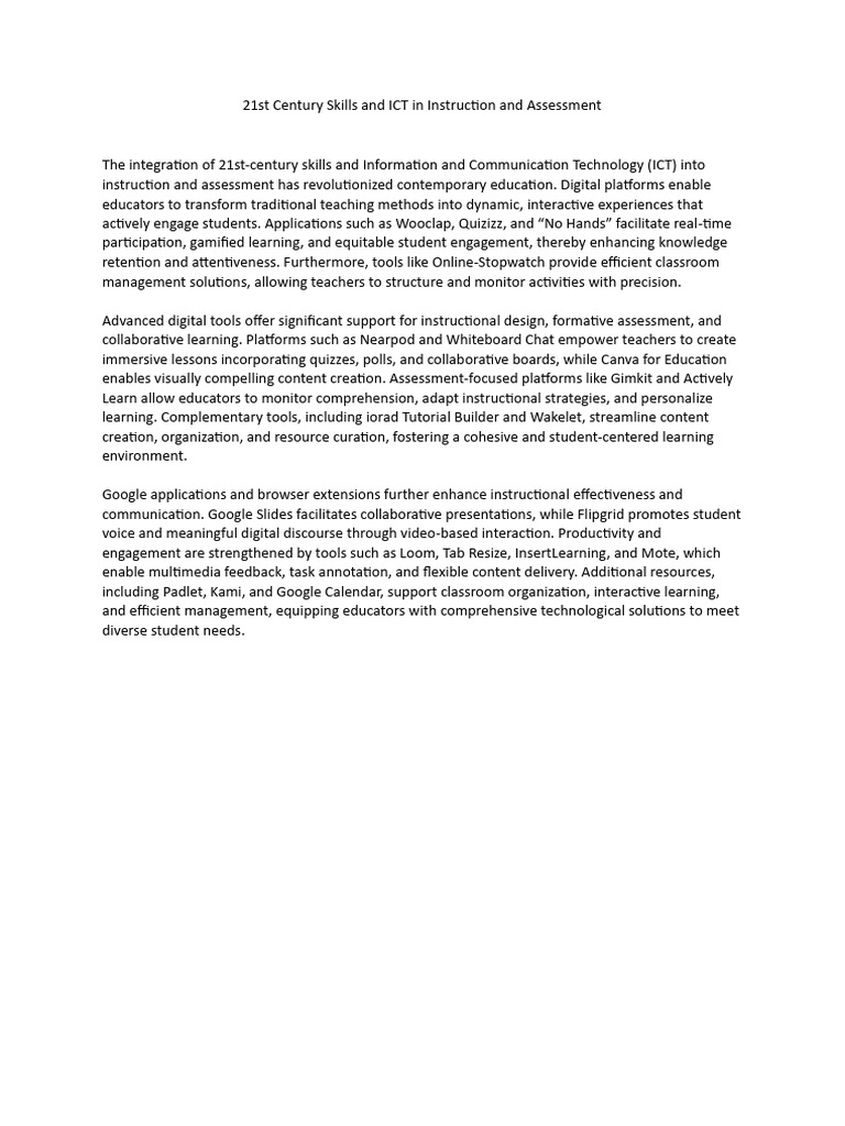 21st Century Skills and ICT in Instruction and Assessment | PDF