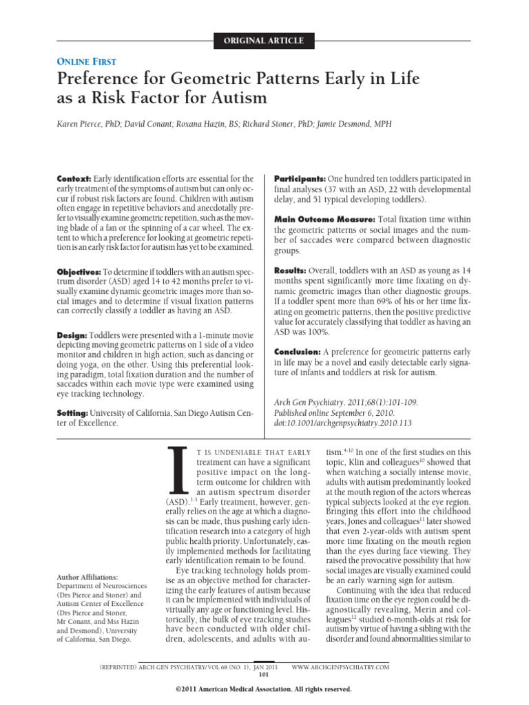 Preference For Geometric Patterns Early in Life As A Risk Factor For ...
