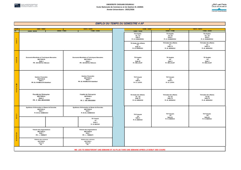 S4 AP Emploi Du Temps V1 2025-2026 V1 | PDF