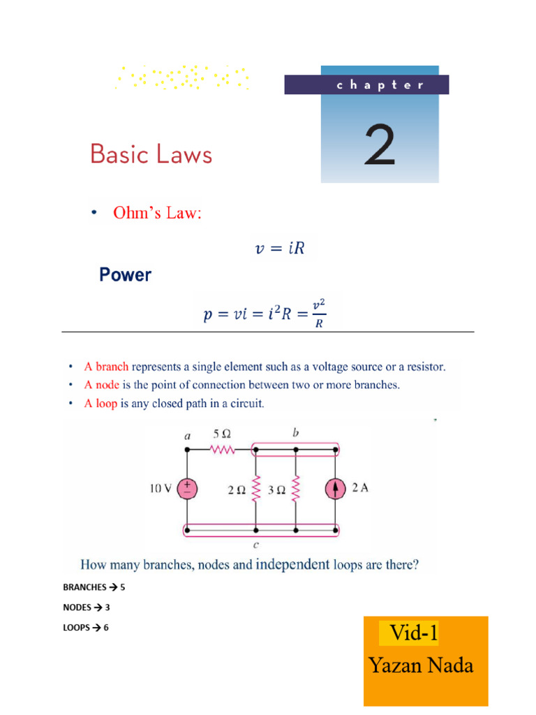 Vid-1 Yazan Nada: Branches 5 Nodes 3 Loops 6 | PDF | Electricity ...