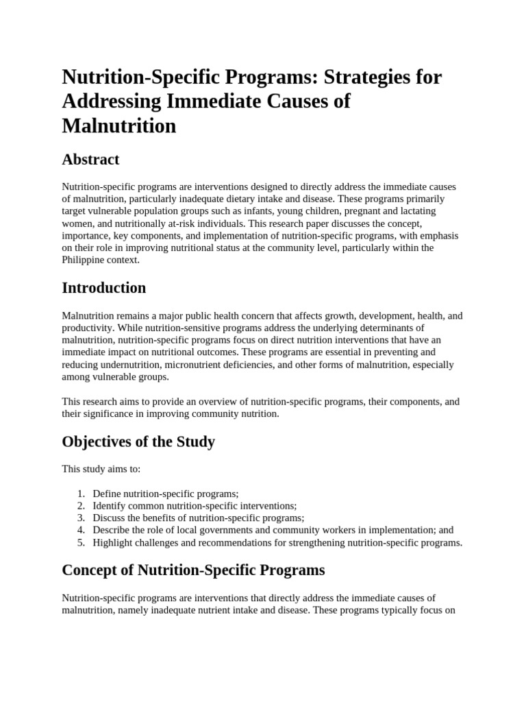 Nutrition Specific | PDF | Malnutrition | Human Nutrition