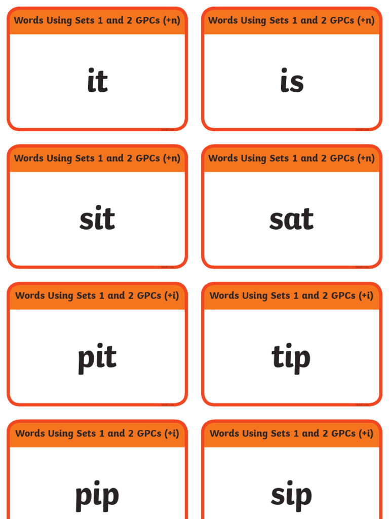 T L 213 Words Using Sets 1 and 2 GPC Word Cards - Ver - 1 | PDF
