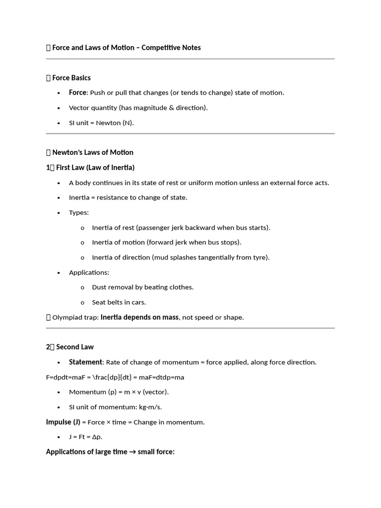 ? Force and Laws of Motion | PDF | Force | Momentum