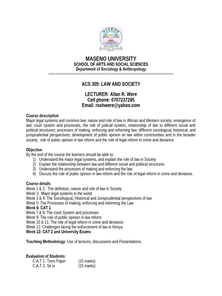 Acs 305 - Law and Society | PDF | Sociology
