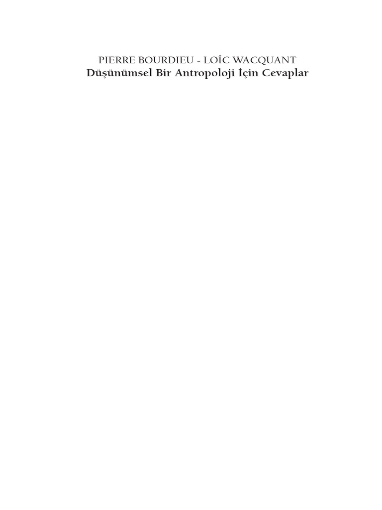 Düşünümsel Bir Antropoloji İçin Cevaplar