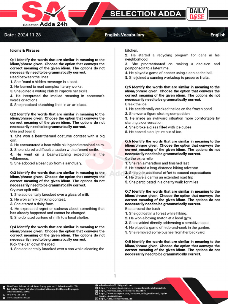 English Vocabulary English 2024-11-28 Selection Adda | PDF
