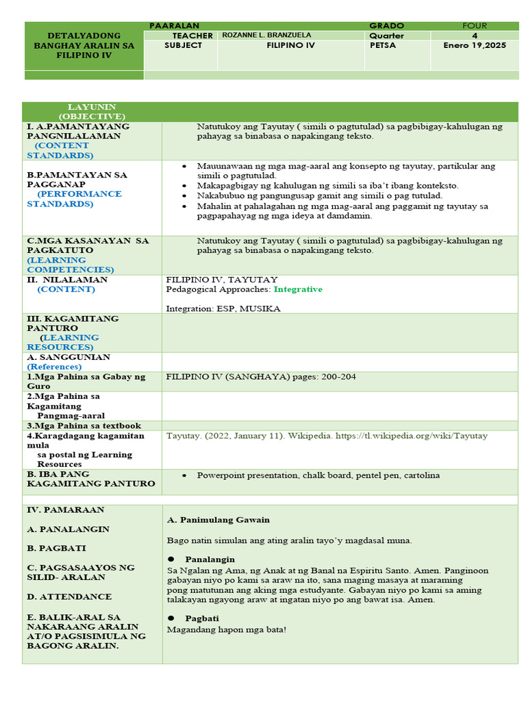 Grade 4 DLP Zanne | PDF