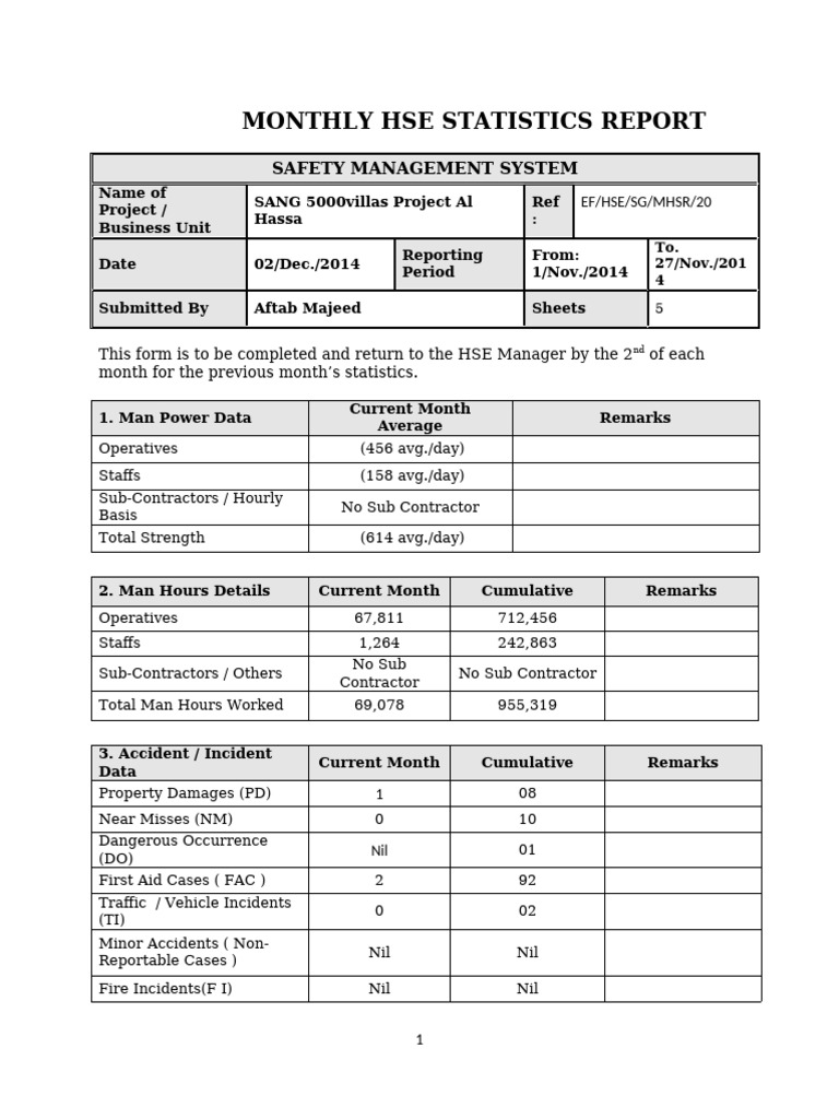 Monthly HSE Statistics Report | PDF | Safety