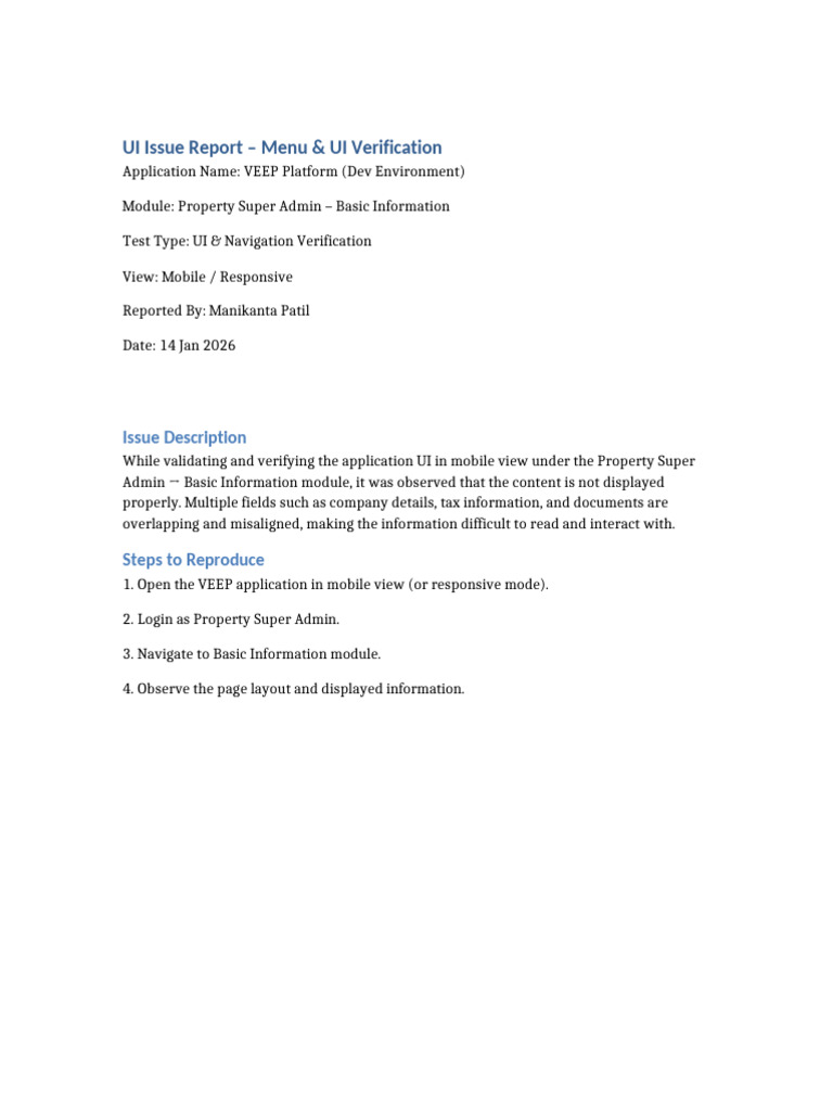 Property Super Admin Basic Info UI Issue | PDF