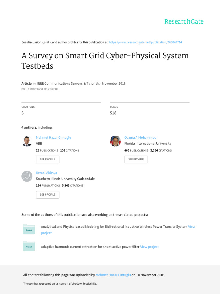 A Survey On Smart Grid Cyber-Physical System Testbeds | PDF | Smart ...