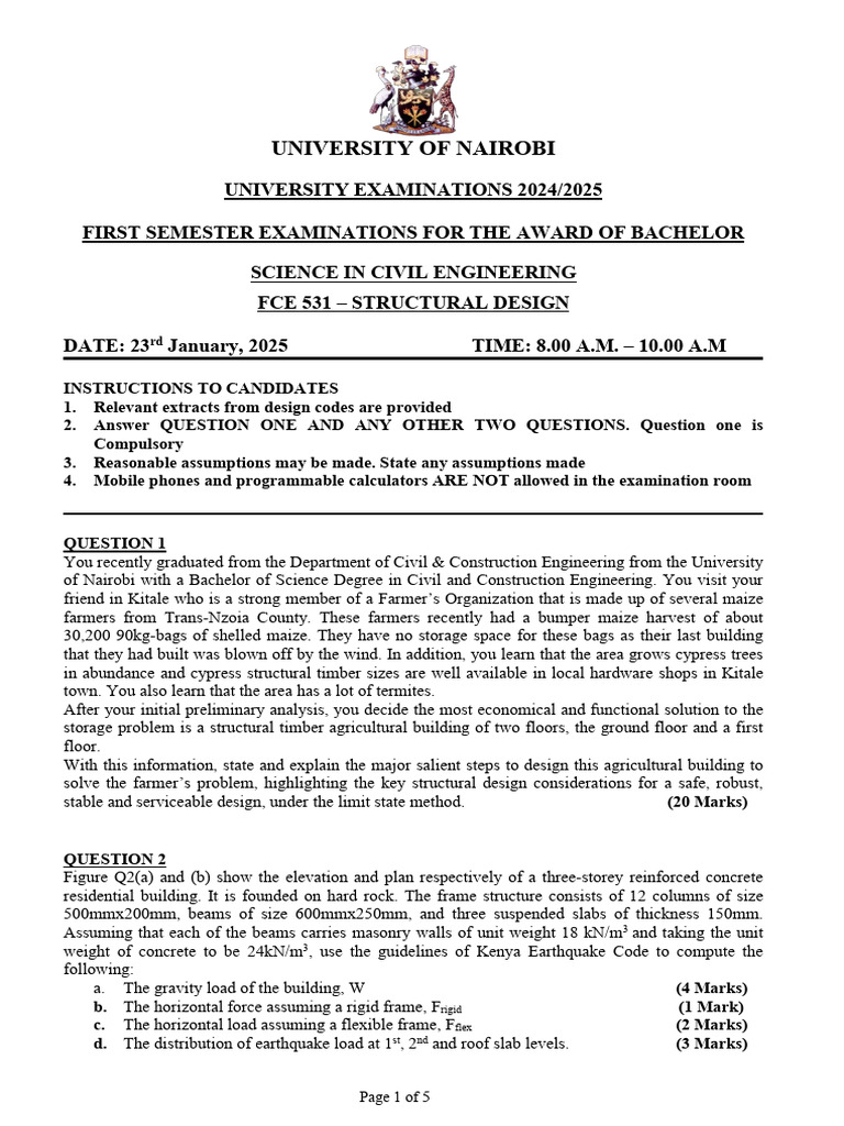 Fce 531 (First Sem Exams) | PDF | Beam (Structure) | Column