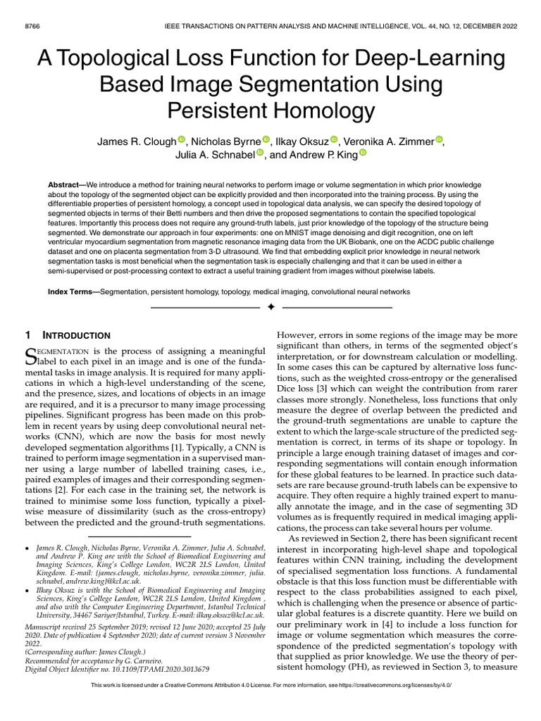 A Topological Loss Function For Deep-Learning Based Image Segmentation ...