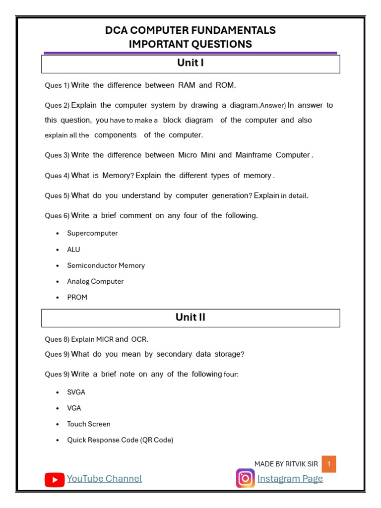 Computer Fundamentals Imp Questions (Eng) | PDF | Computer Data Storage ...