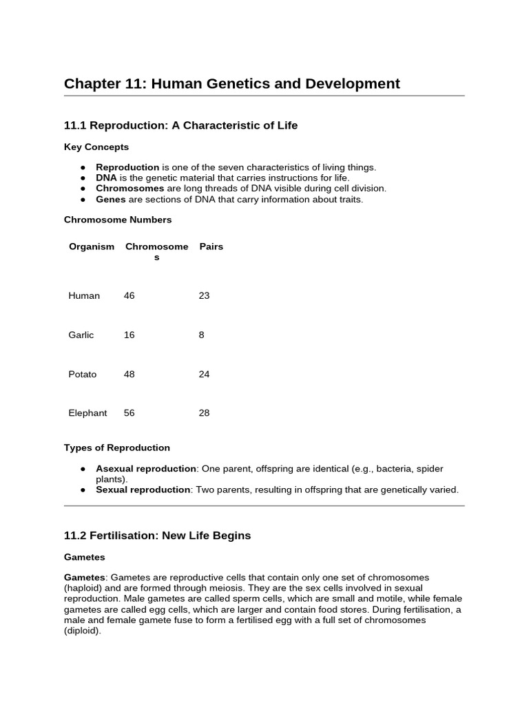 Chapter 11 - Human Genetics and Development | PDF | Sexual Reproduction ...
