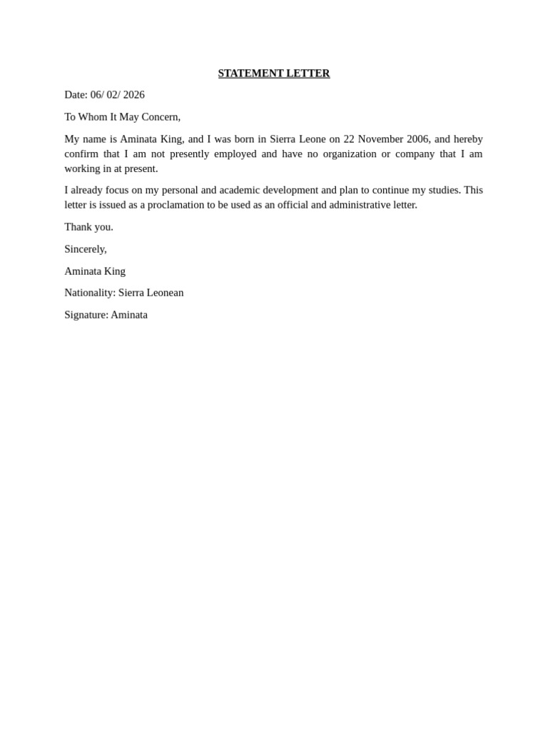 Statement Letter | PDF